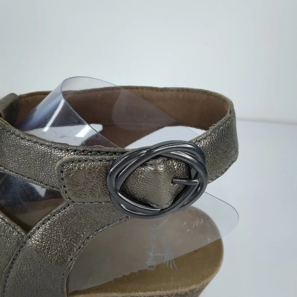 Dansko Women's Metallic Pewter Wedge Sandals